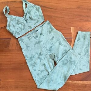 JoyLab Sage Green Tie-Dye Leggings and Sports Bra Set
